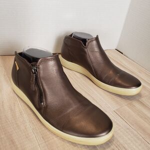 Ecco Boots Womens 40 Soft 9 Low Ankle Booties Black Leather Zipper Casual